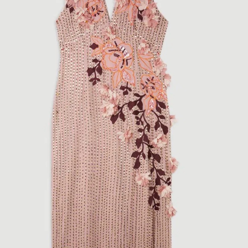 Karen Millen Pink Floral Embellished Dress - Picture 2 of 15